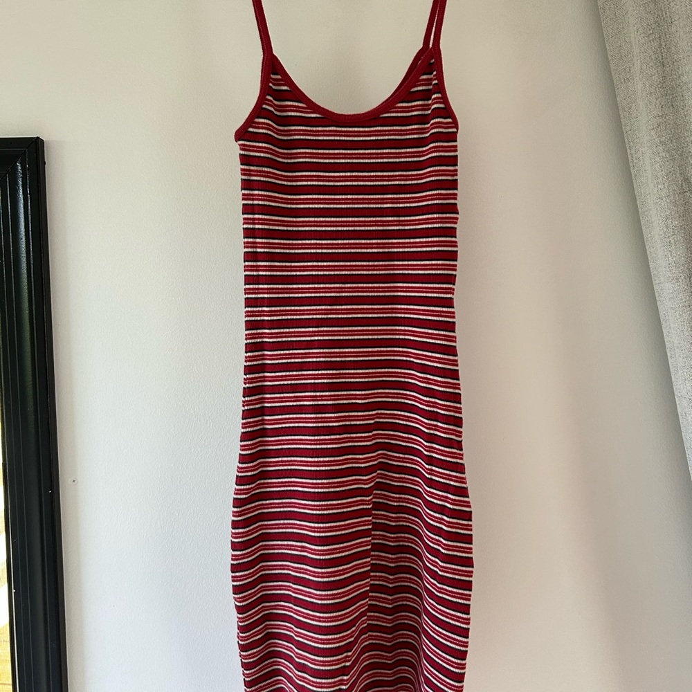 Brandy Melville Red and White Sleeveless Slip Dress